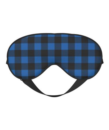 Blue Black Plaid Print Sleep Eye Mask Blindfold with Elastic Strap Headband Soft Eye Cover Eyeshade for Night Sleeping Travel