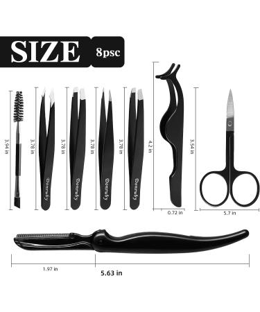 Donruby Tweezers Set - 8 Pcs Professional Stainless Steel Precision Tweezer for Eyebrows and Facial Hair Removal - Ideal for Ingrown Hair, Splinters - Daily Beauty Tool - Buy Online on GoSupps.com