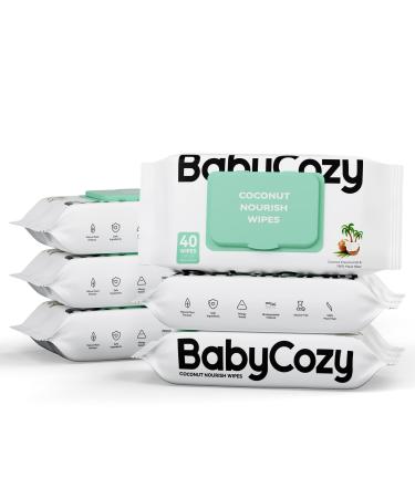 Baby Wipes, Cleansing & Moisturizing 2-in-1 Babycozy Sensitive Baby Wipes, 100% Plant Fiber & 100% Biodegradable, Hypoallergenic Baby Coconut Wipes Moisturize Every Cleanse, 240 cnt (6 pack) 240 Count (Pack of 6)