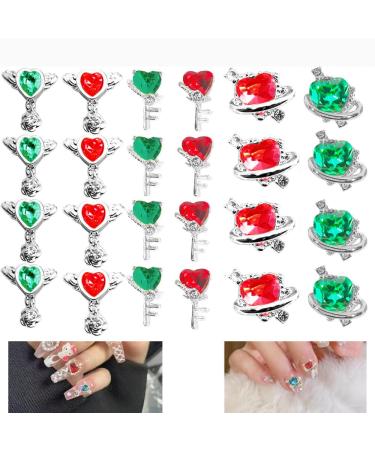 24stk 3D heart zepter zircon nail charms heart nail charms shiny wand and heart nails nails rhinestones for woman diy crystal decoration diamond flatback diamond heart for nail wedding red green love - Buy Online on GoSupps.com
