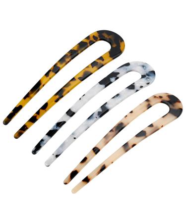 U-shaped Hairpin 3 Cellulose Acetate Acrylic Hairpin Pill Head Chinese Ancient Style Tortoise Shell U Shaped Simple Coiffure Elegant Cheongsam Matching Hair Accessories Hair Fork French (A)