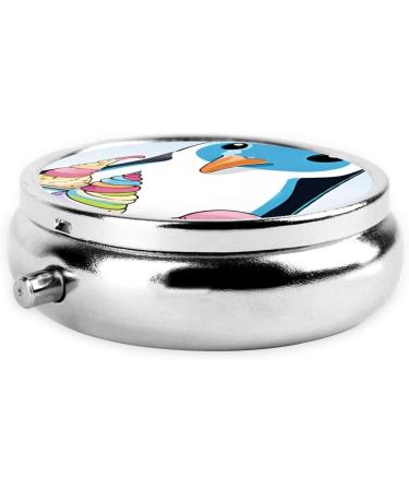 Penguins Printed Mini Round Pill Box | 3 Compartment Travel Pill Organizer for Home & Office - Buy Online on GoSupps.com