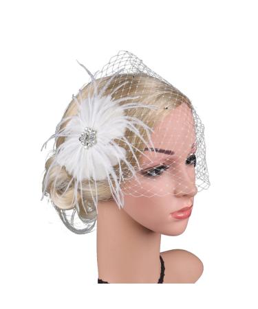 AJTUTUS Party Fascinator Hair Clip for Party Wedding Women Feather Mesh Fascinator Hair Pin Big Flower Church Headdress