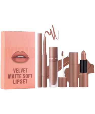 Mimoqk Matte lipstick with lip liner lipstick and pencil 2 in 1 non-stick cup with high pigmentation 3 long lasting lip pencils and lipstick set velvet lip liner
