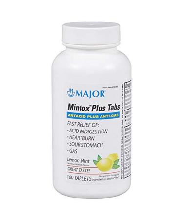 Major Mintox Plus Antacid Plus Anti-Gas Aluminium Hydroxide 200 mg/Magnesium Hydroxide 200 mg/Simethicone 25 mg Lemon Mint Flavor - 100 Tablets