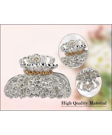 Metal Antique Silver Plated Crystal Rhinestone Hair Claw | Anti-Slip Large Hair Clip for Thin & Thick Hair - Stylish Hair Accessory - Buy Online on GoSupps.com