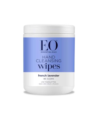 EO Hand Cleansing Wipes, 210 Wipes (Pack of 1), French Lavender, Biodegradable, Plant Derived Alcohol with Pure Essential Oils French Lavender 210 Wipes (Pack of 1)