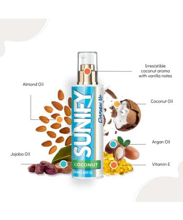 Sunify Coconut Suntan & Body Oil Natural tanning oil lotion with vitamin E Healthy Deep Chocolate Tan Coconut Bliss Tanning Accelerator Makes your skin glowing and revitalizes 200 ml - Buy Online on GoSupps.com