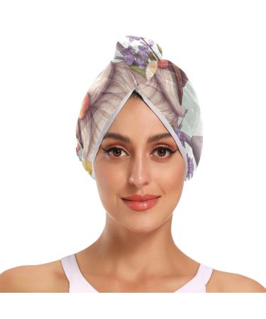 Eggs Floral Dwarf Hair Towel 2 Pack Super Absorbent Hair Drying Towel Quick Dry Hair Turbans Head Towel with Button Twisty Wrap for Women Girls