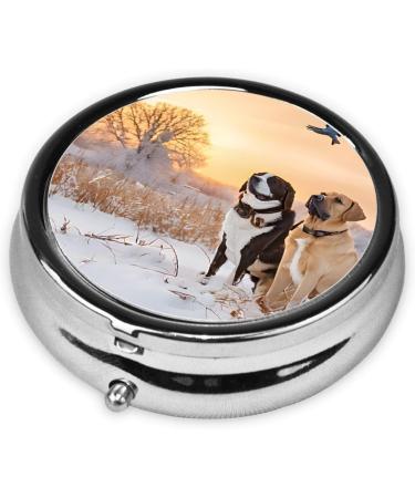 Buy Dog Catching Pheasant Printed Mini Round Pill Box | 3 Compartment Pill Organizer for Travel Home & Office | Portable Medicine Case - Buy Online on GoSupps.com