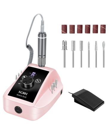 HUGMAPLE Professional Nail Drill, 35000RPM Electric Nail File Machine for Acrylic Nails, Rechargeable Cordless E File with Bits & Foot Pedal For Remove Gel Polish Nail for Manicure Salon Home, Pink