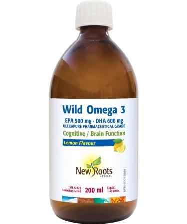 New Roots Herbal - Wild Omega 3 EPA 900mg DHA 600mg Lemon Flavour 200ml - Premium Fish Oil Liquid Omega 3 Supplement - High-Potency EPA & DHA for Overall Wellness - Pure Omega-3 Fatty Acids