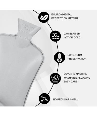 Jsdoin 2L Hot Water Bottle with Luxury Faux Fur Cover - Grey | For Neck, Shoulder Pain, Hand, and Feet Warmer | Leakproof Design | UK - Buy Online on GoSupps.com