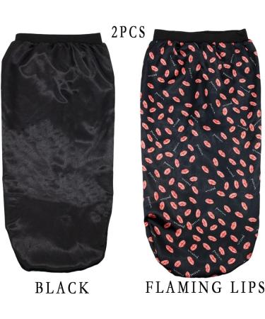 Ladaypoa 2-Piece Women Satin Sleep Cap - Double-Layer Adjustable Silk Hood for Curly Hair | Black & Red Lips - Buy Online on GoSupps.com