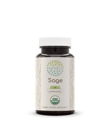 HerbEra Sage 60 Capsules, 500 mg, USDA Organic Sage (Salvia officinalis) Dried Leaf (60 Capsules) 60 Count (Pack of 1)