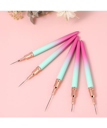 WLLHYF 5 Pieces Nail Art Liner Brush Painting Nail Art Brush Long Line Detail Fine Drawing Nail Point Drawing Tool Set 7mm/9mm/11mm/15mm/25mm (Pink Greenish) - Buy Online on GoSupps.com