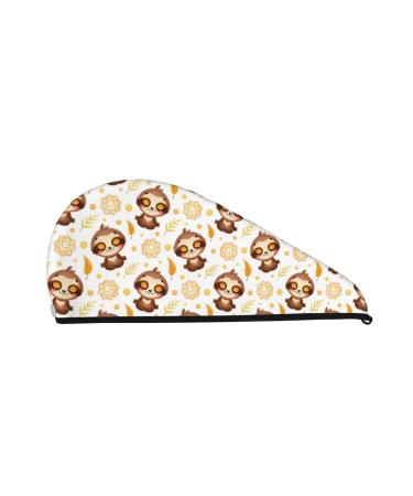 Hair Towel Wrap Hair Drying Towel with Button Towel Turban Head Towel to Dry Hair Quickly (Sloth Yoga)