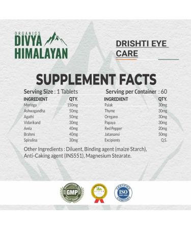 Divya Himalayan 13 Herbs Eye Support Supplement with Lutein & Zeaxanthin Plant-Based Eye Vitamins for Seniors & Adults all natural eye Supplements for Clear Vision Retinal & Macular Health 60 Tablets - Buy Online on GoSupps.com