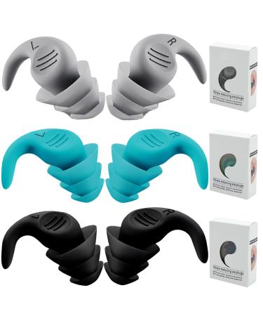 3 Pairs Noise Cancelling Ear Muffs for Sleeping Hearing in Flexible Silicone for Sleep Reusable Concerts Ear Buds Travel Studying Loud Noise Ear Muffs Black Blue