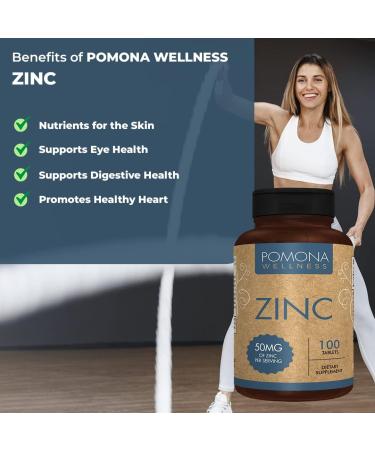 Pomona Wellness 50mg Zinc Supplements for Adults - Skin Health & Immune Support - Vegan Non-GMO, 100 Tablets - Buy Online on GoSupps.com