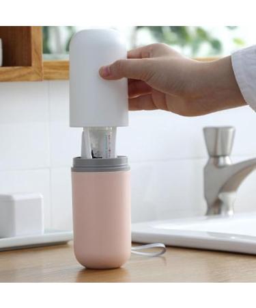Travel Toothbrush Cup Case Minimalist Plastic Holder for Business Trips | White & Pink - Buy Online on GoSupps.com