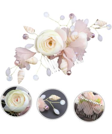Housoutil Bridal Hair Comb Rhinestone Hair Side Comb Wedding Hair Accessories Flower Headpiece for Women Flower Hair Comb Hair Clips Bride Conch Wedding Flowers Pink Silk Cloth - Buy Online on GoSupps.com