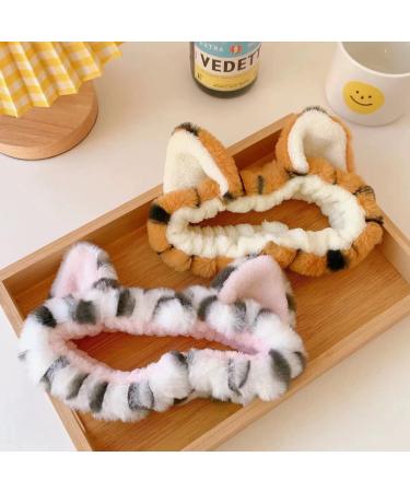 OSOPLAY Tiger Print Fuzzy Hairband Set - 2 PCS Women's Animal Ear Elastic Headband for Skincare and Spa - Buy Online on GoSupps.com