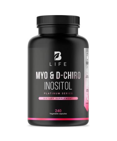 Myo-Inositol & D-Chiro Inositol of 240 Capsules Made in USA | 40:1 Ratio | Hormonal Balance & Healthy Ovarian for Women | Vitamin B8. B Life