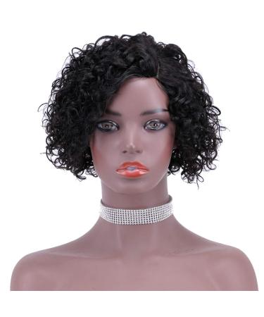Short Curly Brazilian Human Hair Wig for Black Women | Middle Part Lace Front Bob Wig with Baby Hair | Jerry Curl Glueless Wig in 1B (10 ) | 10 Inch - Buy Online on GoSupps.com
