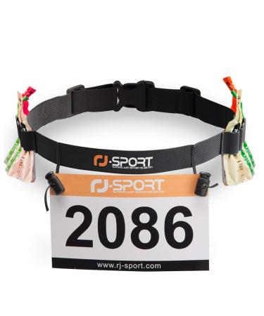 RJ-Sport Race Number Belt - Triathlon Race Belt BIB Holder with 6 Energy Gel Loops for Triathalon, Marathon, Running and Cycling 01 Black