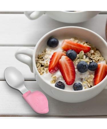 Vicloon Baby Fork and Spoon Set - Silicone Stainless Steel Cutlery for Children, Ergonomic Design for Self-Feeding (Pink Bird) - Buy Online on GoSupps.com