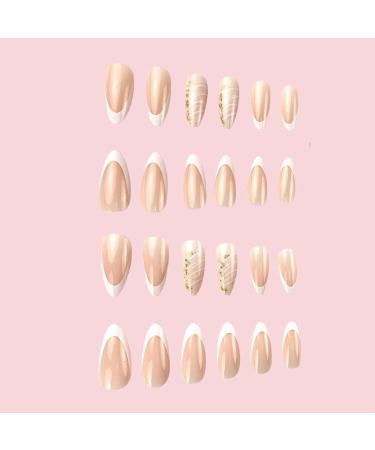 Shop Mrcuvaryas Almond Press on Nails - White Glossy French Short Fake Nails | 24 Sheer Artificial Fingernails for Women - Buy Online on GoSupps.com
