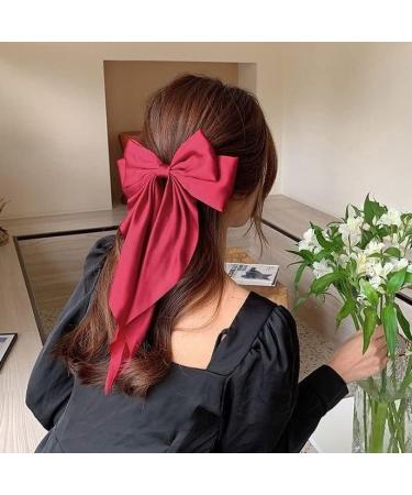 Thick Hair Clips Barrette Hairpin Silky Grosgrain Ribbon Hair Bow Tie Large Hair Clip Red Hair Accessories (Red) burgundy - Buy Online on GoSupps.com