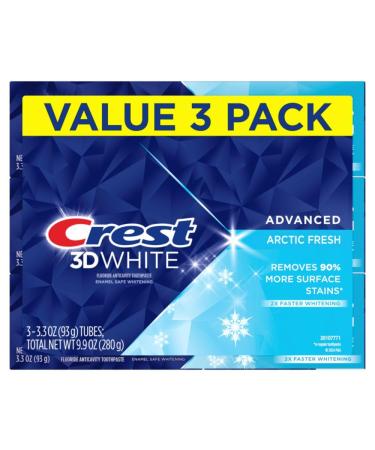 Crest 3D White Advanced Teeth Whitening Toothpaste Arctic Fresh 3.3 oz Pack of 3 3.3 Ounce (Pack of 3) - Buy Online on GoSupps.com