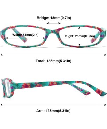 Women s Anti-Blue Light Reading Glasses - Mint Green Floral Rectangle Eyeglasses with Spring Hinge & Pouch | 2.75x Magnification - Buy Online on GoSupps.com