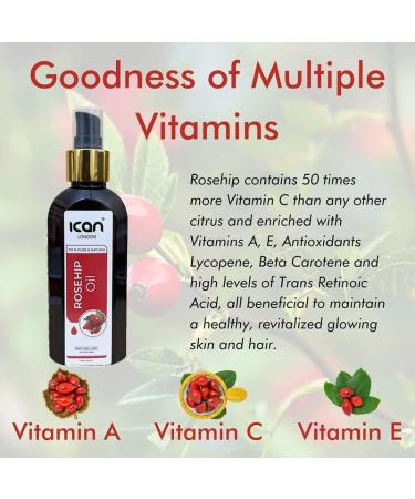 ican London 100% Organic Rosehip Oil For Hair Nails And Skin 150ml - Buy Online on GoSupps.com