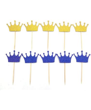 Royal Blue Prince Crown Glitter Gold Cupcake Toppers Picks for Wedding Birthday Baby Shower Boys' Party Decorations 40 PC Royal Blue Gold - Buy Online on GoSupps.com