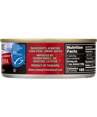 Crown Prince Natural Solid White Albacore Tuna in Spring Water - No Salt Added, 5oz Cans (Pack of 12) - Buy Online on GoSupps.com