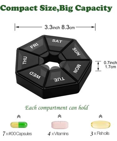 Travel Pill Box Organiser 7 Day 2 Times a Day 2Pcs Portable Black Weekly Medicine Storage - Buy Online on GoSupps.com