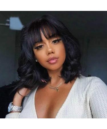 Short Bob Wigs with bangs Body Wave Human Hair Wig with Bangs Brazilian Virgin Human Hair None Lace Front Wigs With Bangs 130% Density Machine Made Wigs For Black Women 12 inch?-¡­ 12 Inch (Pack of 1) body wig with bangs