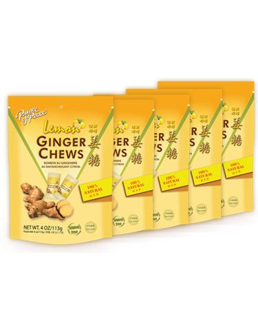Prince of Peace Ginger Chews With Lemon, 4 oz.  Candied Ginger  Lemon Candy  Lemon Ginger Chews  Natural Candy  Ginger Candy for Nausea - 5 Pack Lemon 4 Ounce (Pack of 5)