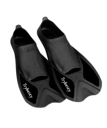 Trybesty Swim Fins,Short Snorkel Fins Travel Size Flippers for Snorkeling Diving Swimming Adult Men Women Black M(MEN:7.5-9WOMEN:8.5-10)