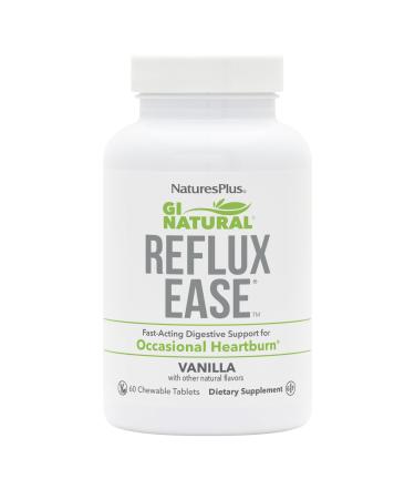 Natures Plus GI Natural Reflux Ease Vanilla - 60 Chewable Tablets - Fast-Acting Digestive Support - Vegetarian Gluten Free - 60 Servings