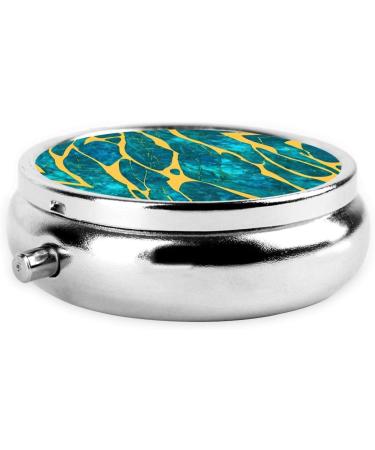 Metal Pill Box | Mini Travel Medicine Organizer | Azurite Teal & Gold Marble | Perfect for Purse & Pocket - Buy Online on GoSupps.com