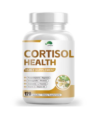 VPKIN Cortisol Supplement for Women & Men Ashwagandha and Rhodiola Chamomile Phosphatidylserine L-Theanine Vitamin C(120 Capsules)