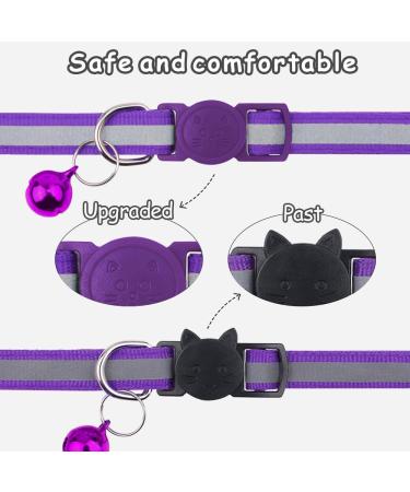 Taglory Reflective Cat Collar with Safety Clasp & Bell | Adjustable 2-Pack for Kittens & Cats (15-20cm) - Purple - Buy Online on GoSupps.com