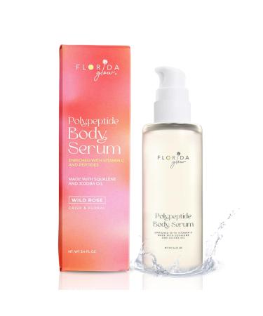 Polypeptide Body Oil by Florida Glow - With Squalene Jojoba Oil Peptides & Vitamin C - Body Oil for Women and Men - Collagen Boosting Serum for Body Skincare (Wild Rose)