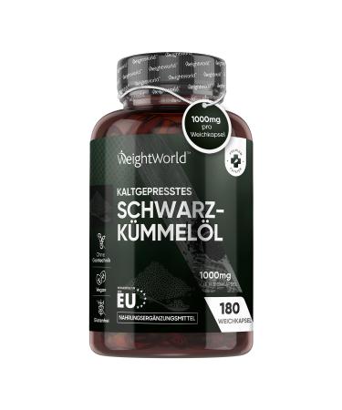 Black cumin oil capsules - 1000mg per capsule - 6 months stock - 180 vegan soft capsules - Black Seed Oil - Natural cold -pressed Nigella sativa soft capsules - Made in the EU - Weightworld - Buy Online on GoSupps.com