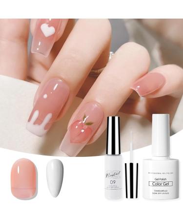 Gel Nail Polish Set Jelly Nude & White French Manicure Kit Soak Off UV/LED Gel Nail Varnish Sheer Nude Gel Nail Polish With White Nail Liner Painted Gel Polish for Nail Art DIY - Buy Online on GoSupps.com