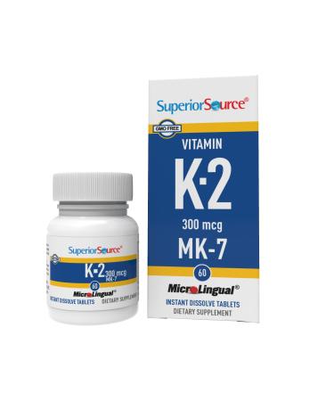 Superior Source Vitamin K2 MK-7 (Menaquinone-7) 300 mcg Quick Dissolve Sublingual Tablets 60 Count Healthy Bones and Arteries Immune & Cardiovascular Support Assists Protein Synthesis Non-GMO - Buy Online on GoSupps.com